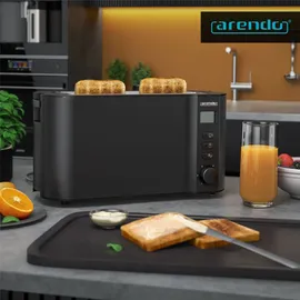 Arendo Toaster 4 Scheiben, Langschlitztoaster, Langschlitz, Edelstahl, 1500W, Display mit Restzeitanzeige, Brötchenaufsatz, Defrost Funktion, Wärmeisolierendes Gehäuse, Schwarz