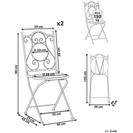 Beliani Gartenstuhl 2er Set 40 x 45 x 90 cm schwarz/grün