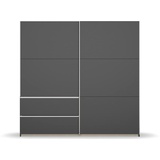 Rauch Möbel Sevilla Schrank Kleiderschrank Schwebetürenschrank grau metallic Schwarz, Griffleisten alufarbig, 2-türig, inkl. 2 Kleiderstangen, 2 Einlegeböden BxHxT 218x210x59 cm