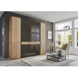 Drehtürenschrank WIEMANN "Cardiff, Massivholztüren in Kombination mit Glas- oder Spiegeltüren", braun (glas mocca), B:246,3cm H:216cm T:58cm, Floatglas, Holzwerkstoff, Hartfaserplatte, Massivholz, Schränke, hochwertiges Design in langlebiger Qualität, viel Stauraum