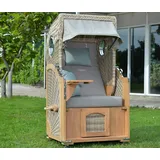 deVries Teak-Strandkorb - 91x129x157cm - hellbraun - Holz / Polyethylen / Schaumstoff
