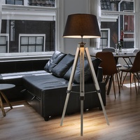 GLOBO Stehleuchte Wohnzimmer grau Stehlampe Metall Standleuchte Stativ Holz,