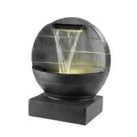 MARELIDA Gartenbrunnen mit Wasserfall beleuchtet rund Polyresin Zierbrunnen 59cm