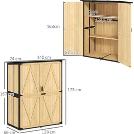Outsunny Gartenschrank, Geräteschuppen aus Holz, Wetterfest Geräteschrank
