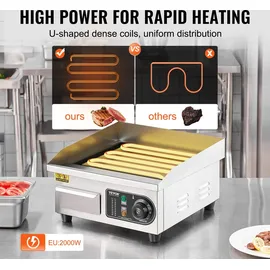 Vevor Kommerzieller elektrischer Grill, 2000 W, flache Grillplatte für die Arbeitsplatte, einstellbare Temperatur von 50–300 °C, 36 x 30 x 1 cm... Edelstahl-Grillplatte mit 2 Schaufeln und 2 Bürsten für Restaurant