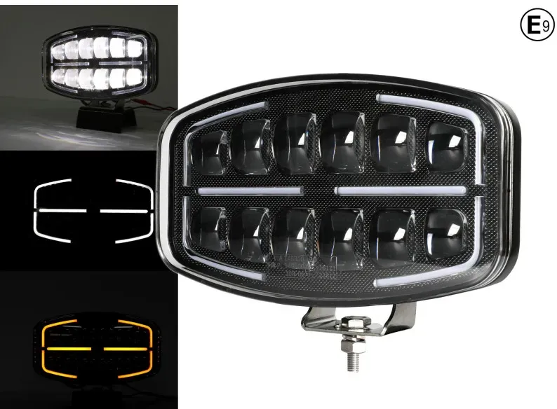 LED-Halogen-Scheinwerfer DRL weiß/gelbes Licht - 12–24 V für Geländewagen, Lkw, Agrartechnik u. a.