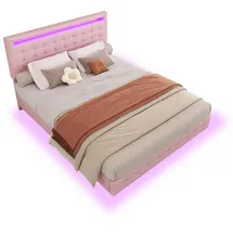 Okwish Polsterbett 140 x 200 cm Leder rosa