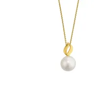 Orolino Kette mit Anhänger "Gold 585 mit weißer Perle 9,5-10mm", gelb, Halsketten, Damen, 45cm, Gold, L: 45cm B: 9.8mm, matt, B:9.8mm