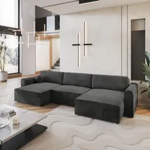 masseno WOHNLANDSCHAFT FENTO M Schwarz Velours-Stoff mit Schlaffunktion