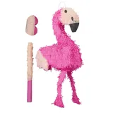 Relaxdays Pinata Flamingo, mit Stab & Maske, Partypinata Kinder, Geburtstag, zum Befüllen, HxBxT: 80 x 40 x 14 cm, pink