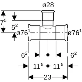 Geberit Mapress Therm T-Stück reduziert D 76,1mm, D1 28mm, D2 76,1mm, 41230 41230