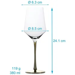 Intirilife 4x Wein Glas mit goldfarbenem Stiel - 380 ml Füllmenge - Rotwein Weißwein Glas Kelch Kristallglas stoßfest
