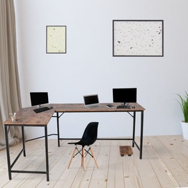 Vendomnia Schreibtisch L Form - industrial Design, aus Metall, 138x138 cm, mit mobiler Ablage, Schwarz Braun - Eckscreibtisch, Com - Schwarz