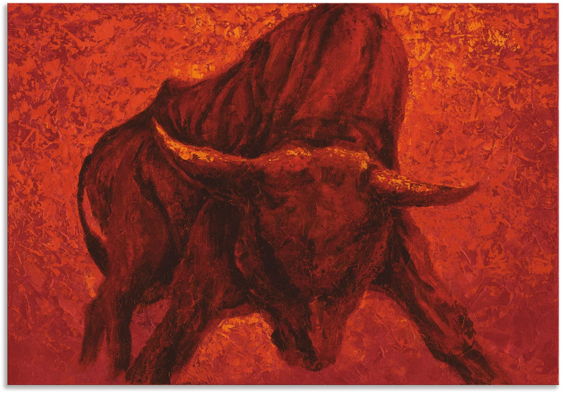 Wandbild ARTLAND "Katalanischer Stier", rot (farbe bild(er): rot), B:100cm H:70cm, Bilder, als Alubild, Outdoorbild, Leinwandbild, Poster, Wandaufkleber