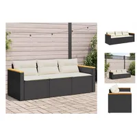 vidaXL Gartensofa mit Kissen 3-Sitzer Schwarz Poly Rattan