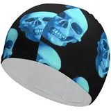 Blue Skull Unisex-Badekappen, langlebig, flexibel, Schwimmkappen für Damen, Herren, Kinder, Erwachsene, Badekappen für kurzes/langes Haar