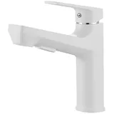 SXWYLZ Waschtischarmatur mit Herausziehbarer Brause 2 Modi Wasserhahn Badezimmer Waschbecken Einzelgriff Warm und Kaltwasserhähne,Weiß