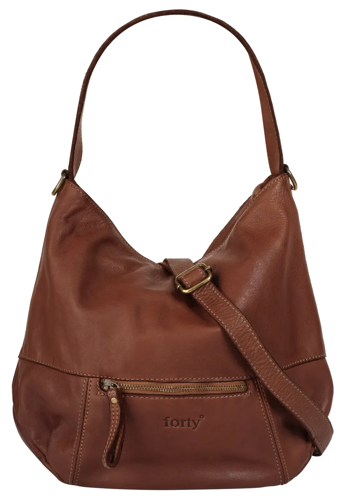 Shopper FORTY, Damen, Gr. B/H/T: 35cm x 30cm x 14cm onesize, braun (cognac), Leder, leicht glänzend, unifarben, Taschen Shopper, echt Leder, Made in Italy