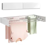 GarveeMore Wäscheständer, Wandmontage, 100 cm, einziehbar, 6 Aluminiumstangen, robust, platzsparend, faltbar, für drinnen und draußen, zum Aufhängen von Kleidung, Weiß