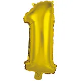 Homéa, Ballon Zahl 1, Metallise, aus Aluminium, mit Strohhalm, Höhe 40 cm, goldfarben