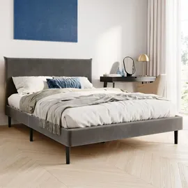 home collective Polsterbett 140x200 und 160x200 cm mit Lattenrost und weichem Bezug, Bettgestell 140x200 cm, Grau, Samtbezug - Grau