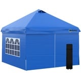 Outsunny Pavillon 3x3m Faltpavillon 4 Seitenwände mit Fenster Tür Festzelt Gartenzelt Pop-Up-Pavillon inkl. Heringe Abspannseile Tragetasche Metall Oxford Blau