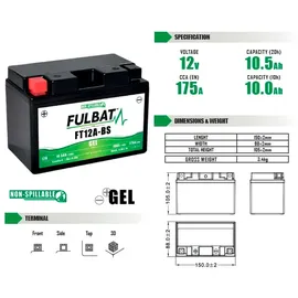 Fulbat FT12A-BS 10 Ah 175 A