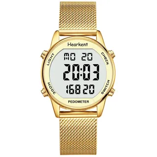 Hearkent Schrittzähler-Uhr für Damen, Schritt-Tracker mit Kalorienzähler, Nicht-Bluetooth-Schrittzähler-Uhr, 30M wasserdicht, LCD-Display mit großer Zahlenanzeige, Armbanduhr für Gehen und tägliche