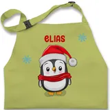 Kinderschürze Schürze Kinder Jungen Mädchen - Süßer Pinguin Weihnachten Geschenk mit Name personalisiert I Weihnachtsmotiv Pinguin I Weihnachtsgeschenke Pinguine - 2-6 Jahre - Hellgrün - xmas - 2-6 Jahre