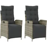 vidaXL Gartensessel mit Fußteil 2 Stk. Verstellbar Grau Poly Rattan