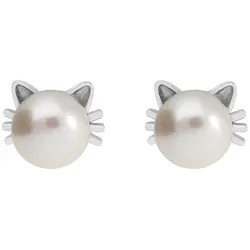 Paar Ohrstecker FIRETTI "Schmuck Geschenk Ohrschmuck Katze", bunt (silberfarben, weiß), Ohrringe, Damen, Silber 925 (Sterlingsilber)-Perlen, Silber 925 (Sterlingsilber), Perlen, mit Süßwasserzuchtperle