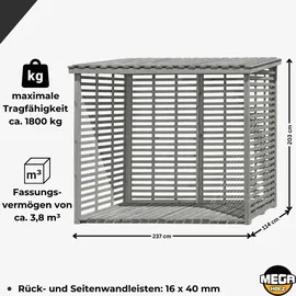Delta Gartenholz Kaminholzregal Außen Holz 237 x 114 x 203 cm Grau