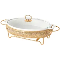 UGCER Ovales Keramik-Chafing-Dish-Set, Buffet-Speisewärmer, Pfanne, Hot Pot mit Deckel, Lebensmittelpfanne und Brennstoffhalter für Hochzeiten, Catering, Partys,41.5cm