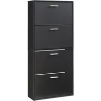 [en.casa] Schuhschrank Sykkylven 134x60x24 cm mit 4 Klappen Schwarz