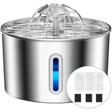 BalimoPet Katzenbrunnen Edelstahl, 2,2L Superleise Trinkbrunnen für Katze mit Kabel, Einfach zu Reinigen, Katzen Trinkbrunnen mit Vierfaches Filtersystem & LED-Licht, mit 3 Aktivkohlefilter