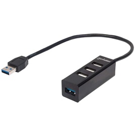 Manhattan USB 3.0/USB 2.0 Kombo-Hub, Ein USB 3.0-Port, drei USB 2.0-Ports, Stromversorgung über USB, schwarz