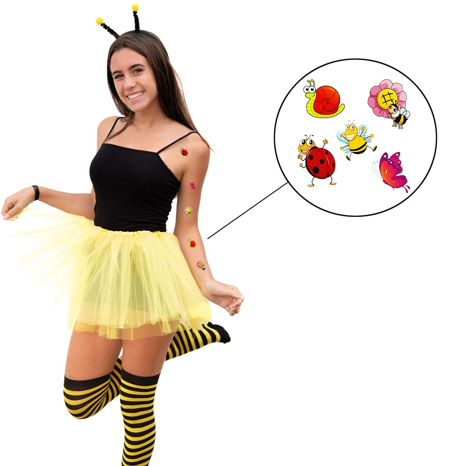 Biene Kostüm Accessoire Set - Bienen Haarreif + Tattoos für Fasching Karneval Motto Party