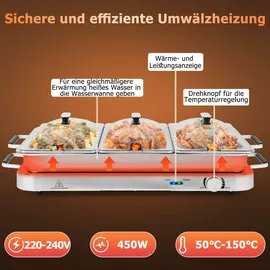 Goplus 2 in 1 Buffetwärmer & Warmhaltebehälter, 450W elektrische Warmhalteplatte mit Deckeln, 8 L Buffet Wärmer mit Temperaturregler von 50°C bis 150°C, Edelstahl Speisenwärmer für Catering - Silber