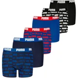 Puma Boxershort 6er Pack - Everyday Logo Print Boxers ECOM 6P, Cotton Stretch, Schwarz/Blau/Rot 122-128