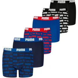 Puma Boxershort 6er Pack - Everyday Logo Print Boxers ECOM 6P, Cotton Stretch, Schwarz/Blau/Rot 122-128