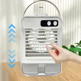 Tragbarer 3-stufiger Ventilator/klimaanlage Mit Luftbefeuchtungsfunktion, Kosmetikspiegel Und Smartphone-halterung Für Büro/zuhause – Weiß