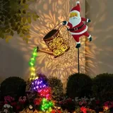 Solare Santa-Gießkanne-Laterne, Weihnachtsmann Solar-Wasserkocher-Lichter Garten Rasen Dekorative Beleuchtung, Solar Gießkanne Lichterkette Aussen, LED Außen Solarlampen Wasserdicht Gartendeko (Bunt)