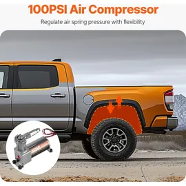 Vevor Luftdruckstoßdämpfer Set 12 V 100 PSI Bord-Luftkompressorsystem, Luft Kompressor System Luftfederungskompressor Kit mit Einpfadsystem & Druckmesser & Luftleitung für Lkws Transporter