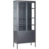 Beliani Hohe Vitrine Metall schwarz 5 Fächer 180 cm mit 2 Glastüren Industrie Stil Oxted