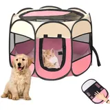 ZOYDP Welpenauslauf Faltbar, 73 x 73 x 43cm Welpenlaufstall für Drinnen, Laufstall Hund Pop-Up, Hundelaufstall für Wohnung, Hundeauslauf für Innen Hasen Katzen, Indoor/Outdoor Reisen Camping Rosa