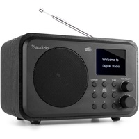 Audizio Milan DAB Radio mit Bluetooth, 10 Stunden Akku Radio 2000 mAh, Radiowecker mit Sleeptimer, Line-Out, UKW, Autosuche, 40 Speicherplätze, Mobiles Digital Radio DAB Plus, Küchenradio, Schwarz