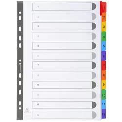 Exacompta Register numerisch bedruckt, weißer Karton 160g/qm, 12 Taben, 1-12, DIN A4