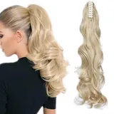 SEGO Ponytail Extension Pferdeschwanz Haarteil Haarverlängerung Zopf mit Butterfly-Klammer Hair Piece Haar Glatt Hitzebeständig wie Echthaar Golden Mix Bleichblond Gewellt-24"(61cm)-150g
