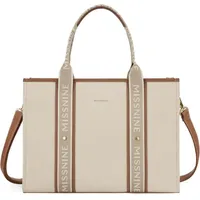 MISSNINE Canvas-Laptoptasche 15,6 Zoll Damen Handtasche Braun Beige