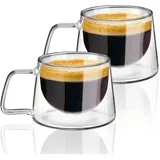 KAMEUN Latte Macchiato Gläser Doppelwandige, 2er Set 300ml Doppelwandige Gläser aus Borosilikatglas mit Henkel, Kaffeegläser Teegläser Thermogläser Doppelglas Cappuccino Gläser